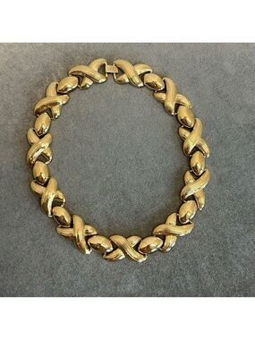 Butler Fifth Avenue Collection Polished Brushed Gold XO's Chunky Panel Necklace